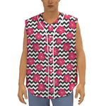 Pink Hibiscus Zigzag Pattern Print Sleeveless Baseball Jersey