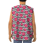 Pink Hibiscus Zigzag Pattern Print Sleeveless Baseball Jersey