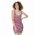 Pink Hibiscus Zigzag Pattern Print Sleeveless Bodycon Dress