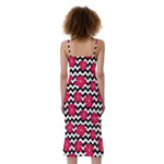Pink Hibiscus Zigzag Pattern Print Slim Fit Midi Cami Dress