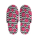 Pink Hibiscus Zigzag Pattern Print Slippers