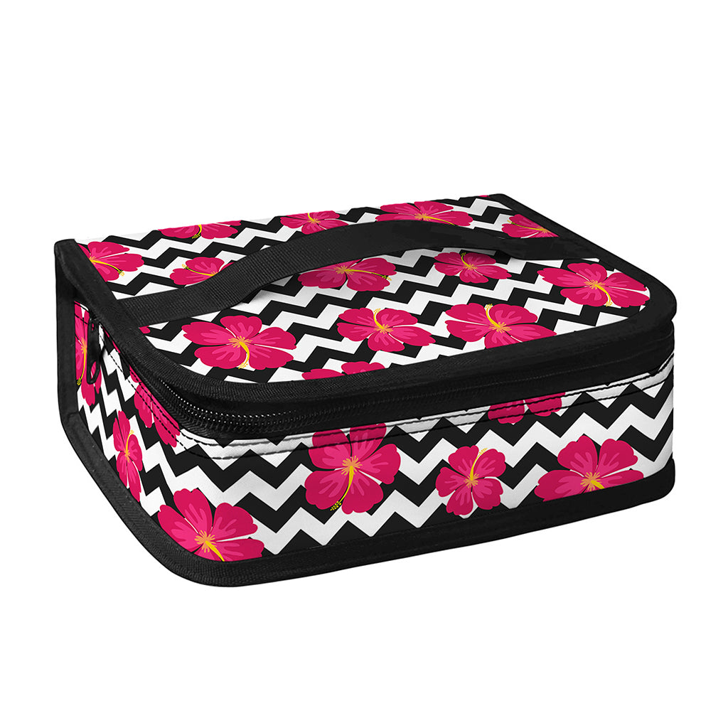 Pink Hibiscus Zigzag Pattern Print Small Lunch Bag