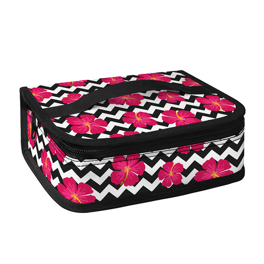 Pink Hibiscus Zigzag Pattern Print Small Lunch Bag
