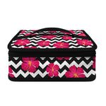 Pink Hibiscus Zigzag Pattern Print Small Lunch Bag