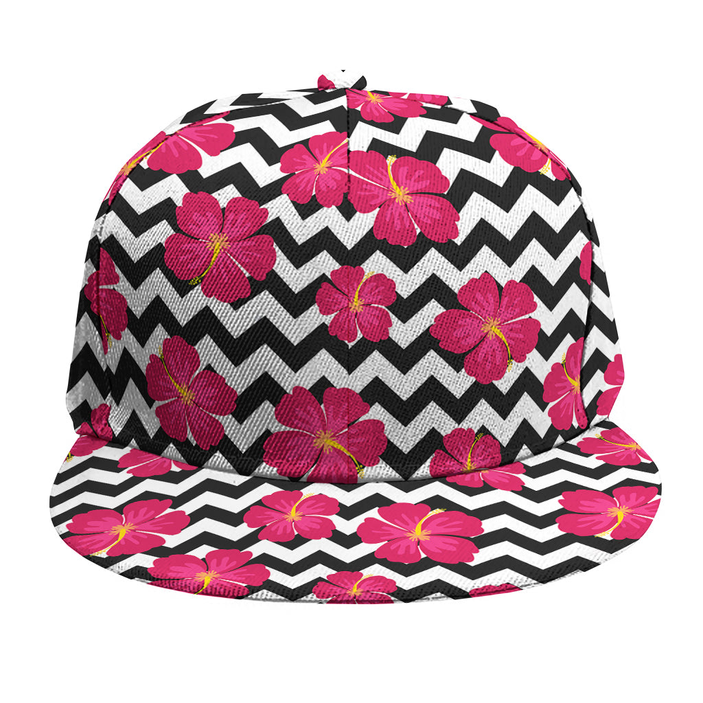 Pink Hibiscus Zigzag Pattern Print Snapback Cap