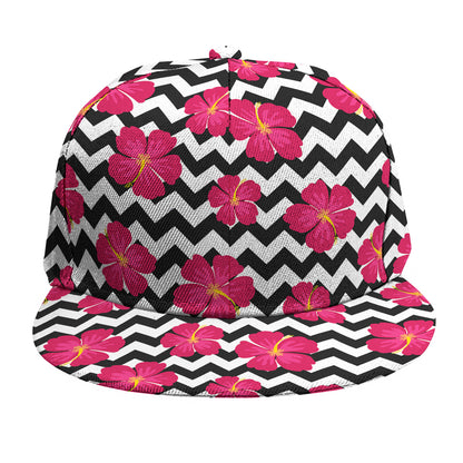 Pink Hibiscus Zigzag Pattern Print Snapback Cap