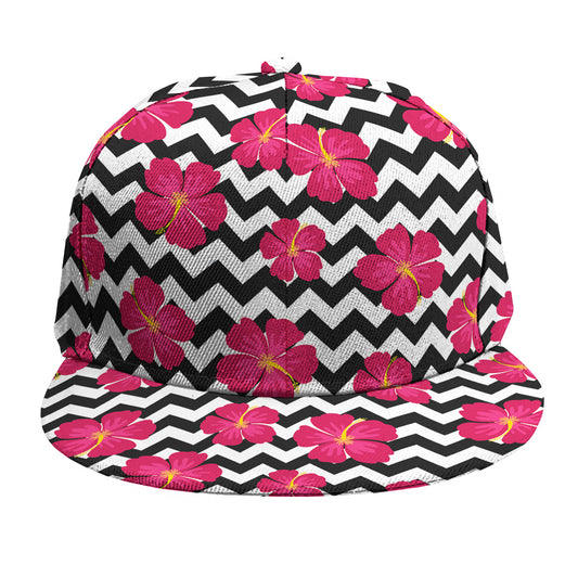 Pink Hibiscus Zigzag Pattern Print Snapback Cap