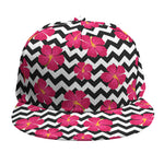 Pink Hibiscus Zigzag Pattern Print Snapback Cap