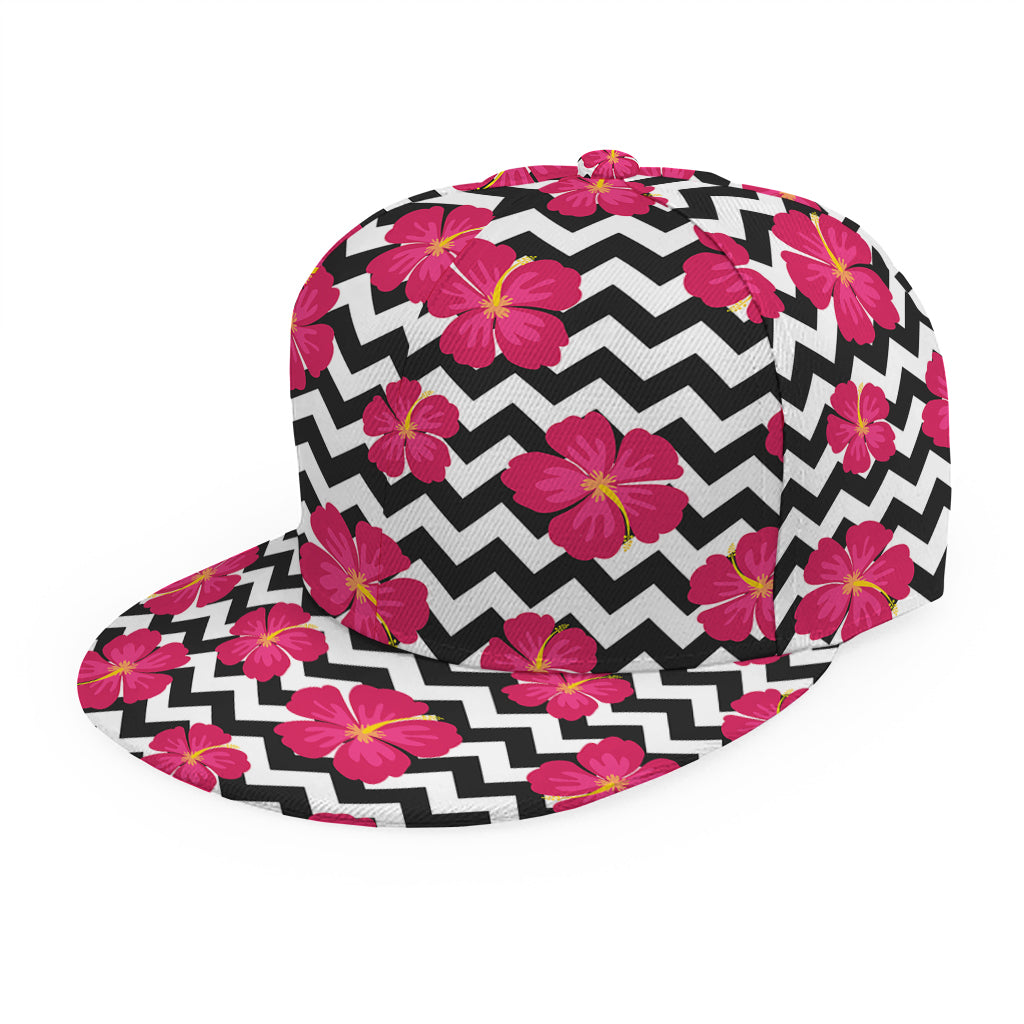 Pink Hibiscus Zigzag Pattern Print Snapback Cap