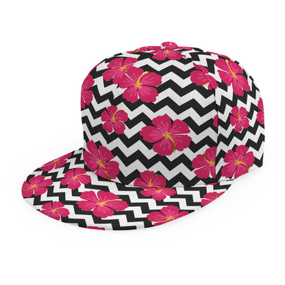 Pink Hibiscus Zigzag Pattern Print Snapback Cap