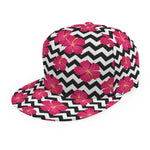 Pink Hibiscus Zigzag Pattern Print Snapback Cap