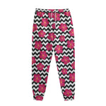 Pink Hibiscus Zigzag Pattern Print Sweatpants