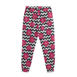 Pink Hibiscus Zigzag Pattern Print Sweatpants