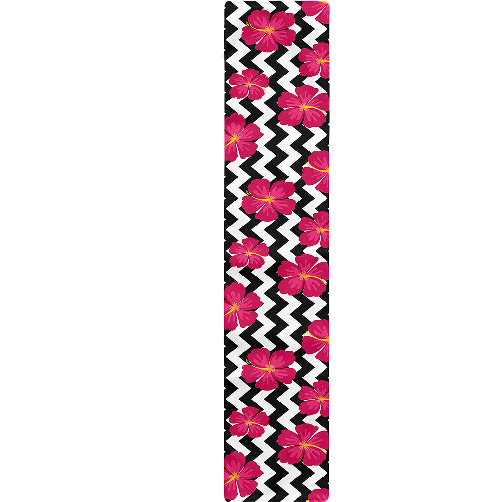 Pink Hibiscus Zigzag Pattern Print Table Runner