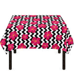 Pink Hibiscus Zigzag Pattern Print Tablecloth