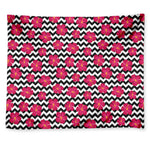 Pink Hibiscus Zigzag Pattern Print Tapestry