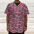Pink Hibiscus Zigzag Pattern Print Textured Short Sleeve Shirt