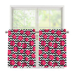 Pink Hibiscus Zigzag Pattern Print Tier Curtains