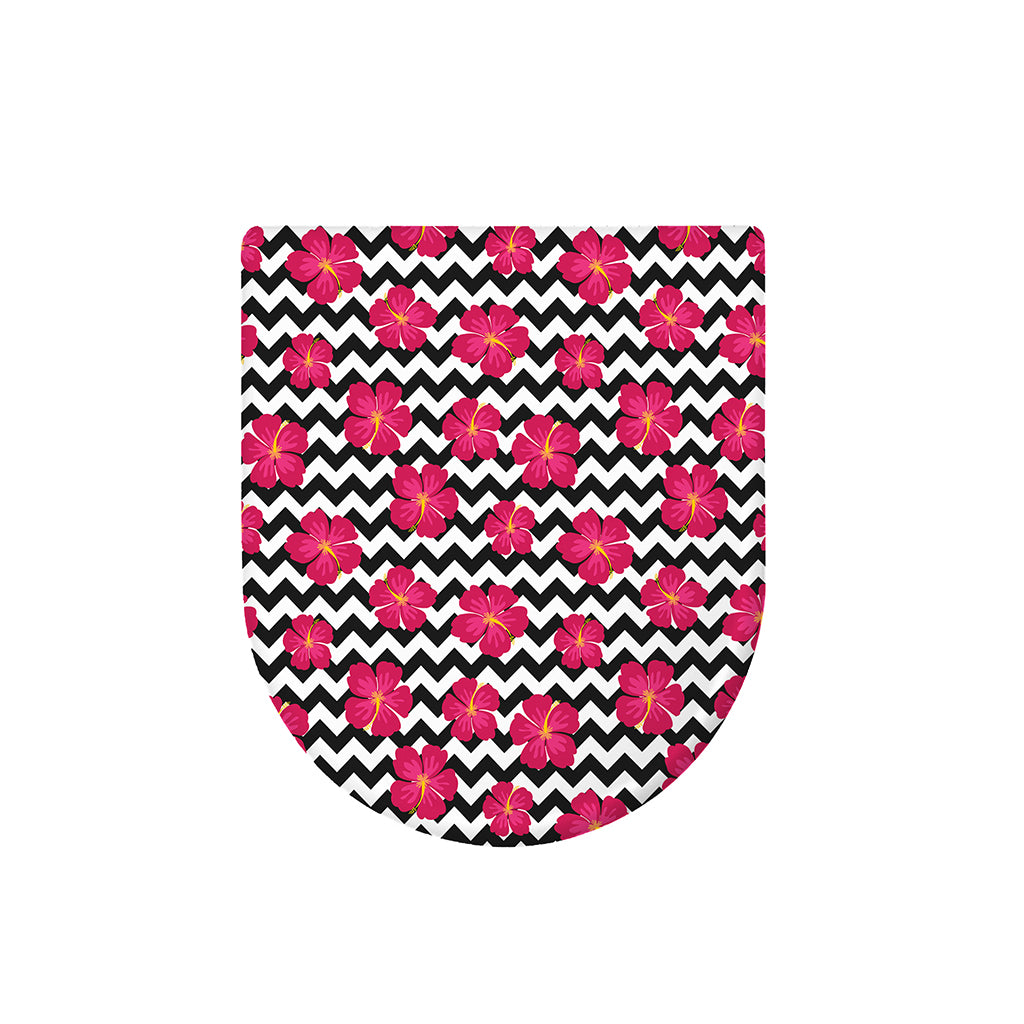 Pink Hibiscus Zigzag Pattern Print Toilet Lid Cover