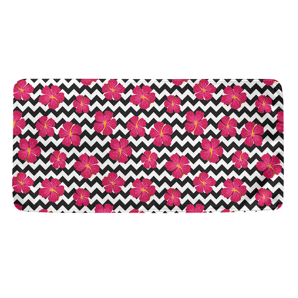 Pink Hibiscus Zigzag Pattern Print Towel