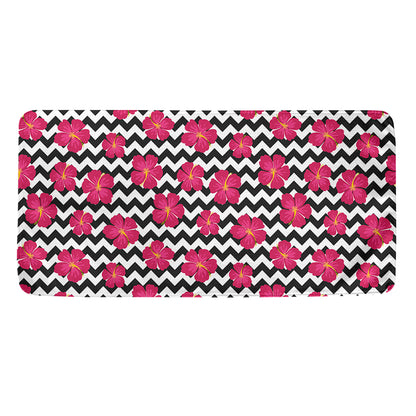 Pink Hibiscus Zigzag Pattern Print Towel