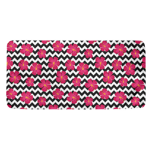 Pink Hibiscus Zigzag Pattern Print Towel