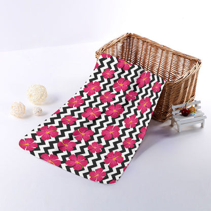 Pink Hibiscus Zigzag Pattern Print Towel