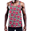 Pink Hibiscus Zigzag Pattern Print Men's Workout Tank Top