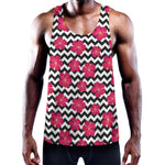 Pink Hibiscus Zigzag Pattern Print Training Tank Top