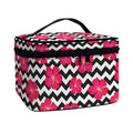 Pink Hibiscus Zigzag Pattern Print Travel Makeup Bag