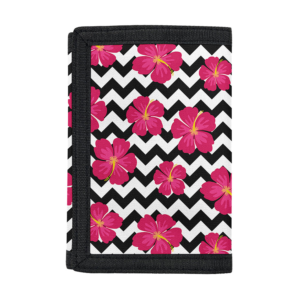 Pink Hibiscus Zigzag Pattern Print Trifold Wallet