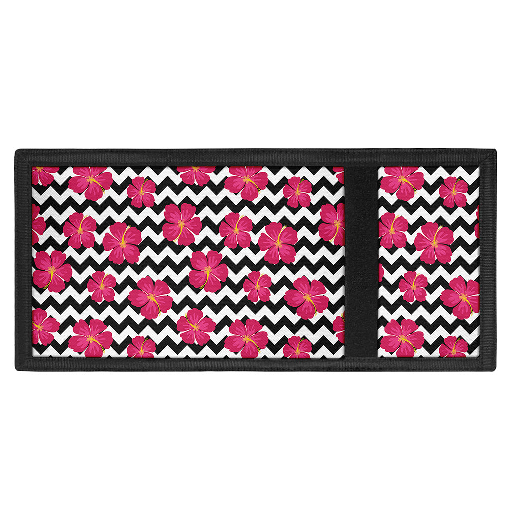 Pink Hibiscus Zigzag Pattern Print Trifold Wallet