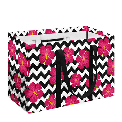 Pink Hibiscus Zigzag Pattern Print Utility Tote Bag