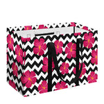 Pink Hibiscus Zigzag Pattern Print Utility Tote Bag