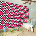 Pink Hibiscus Zigzag Pattern Print Wall Sticker