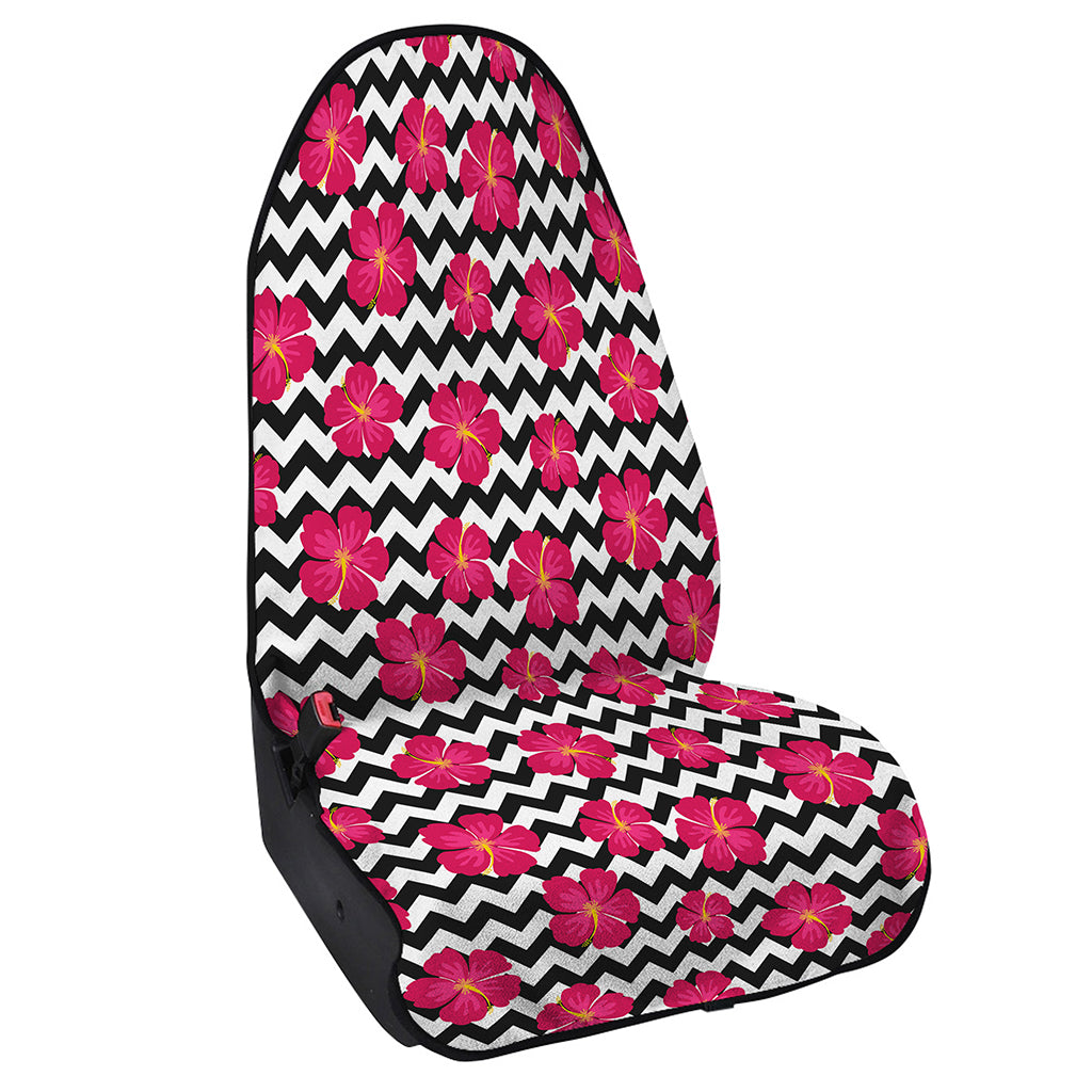 Pink Hibiscus Zigzag Pattern Print Waterproof Car Seat Cover