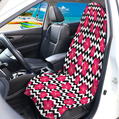 Pink Hibiscus Zigzag Pattern Print Waterproof Car Seat Cover