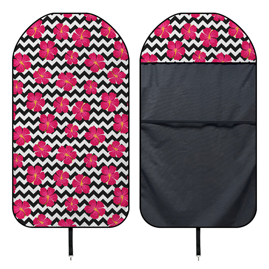 Pink Hibiscus Zigzag Pattern Print Waterproof Car Seat Cover