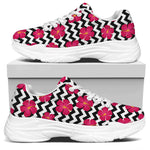 Pink Hibiscus Zigzag Pattern Print White Chunky Shoes