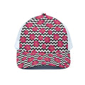 Pink Hibiscus Zigzag Pattern Print White Mesh Trucker Hat
