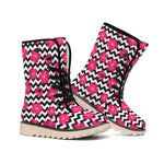 Pink Hibiscus Zigzag Pattern Print Winter Boots