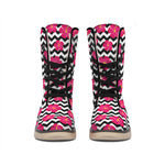 Pink Hibiscus Zigzag Pattern Print Winter Boots