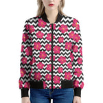 Pink Hibiscus Zigzag Pattern Print Women's Bomber Jacket