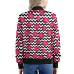 Pink Hibiscus Zigzag Pattern Print Women's Bomber Jacket