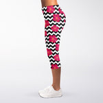 Pink Hibiscus Zigzag Pattern Print Women's Capri Leggings