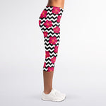 Pink Hibiscus Zigzag Pattern Print Women's Capri Leggings