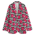 Pink Hibiscus Zigzag Pattern Print Women's Cotton Blazer