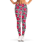 Pink Hibiscus Zigzag Pattern Print Women's Leggings