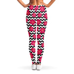 Pink Hibiscus Zigzag Pattern Print Women's Leggings