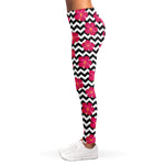 Pink Hibiscus Zigzag Pattern Print Women's Leggings